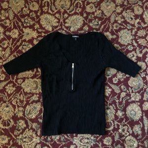 black ribbed zip up shirt